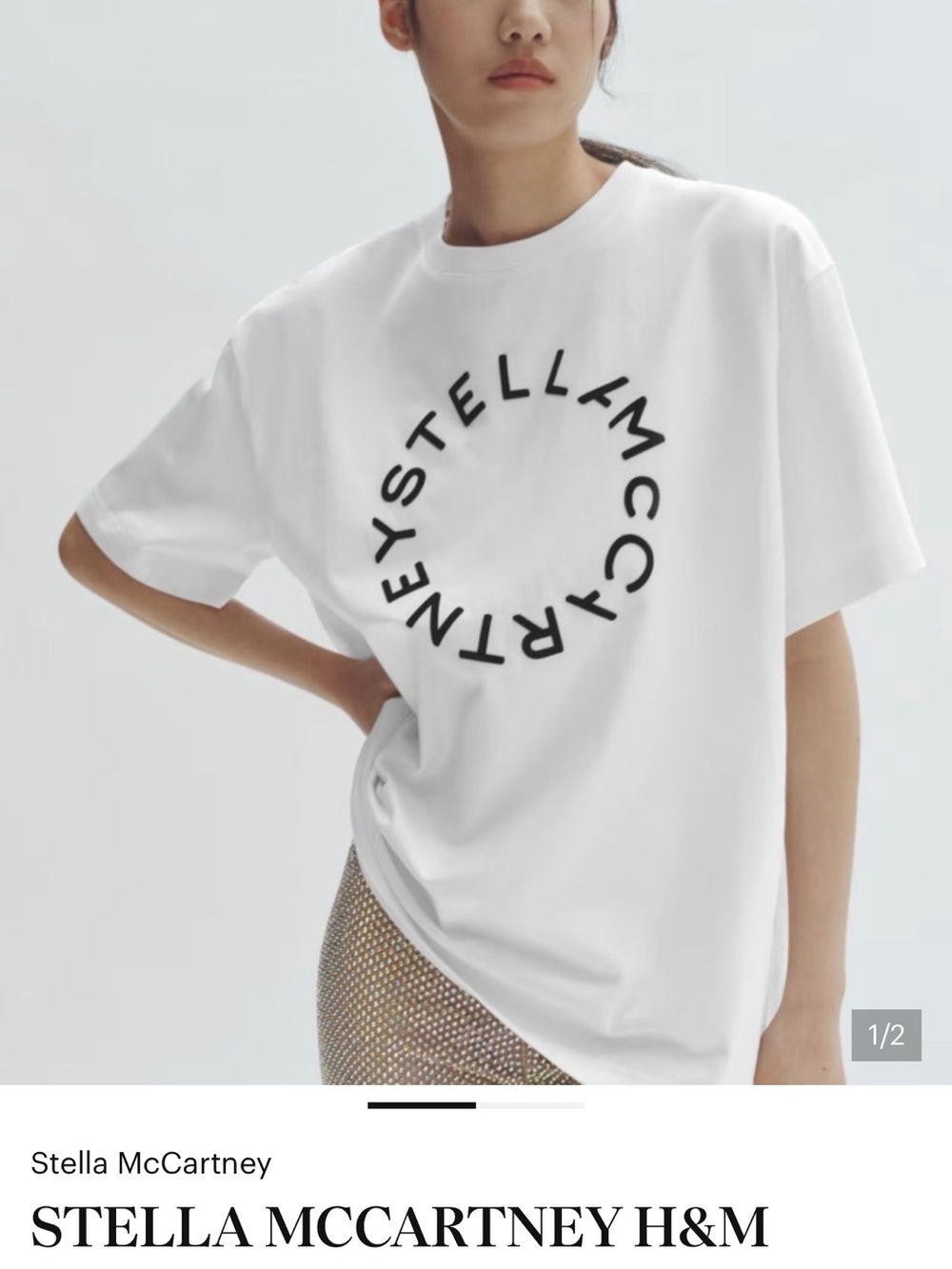 Stella McCartney White Short-Sleeve Tee with Black Circular Logo